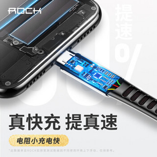 洛克（ROCK）苹果数据线 锌合金手机充电器线 支持iPhoneXS/max/XR/X/8Plus/7/6s/5s/iPad 1米 红色