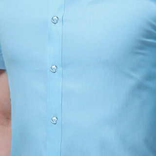 猫人（MiiOW）衬衫2019夏季新款男士商务休闲简约纯色大码短袖衬衣A180-2618A短袖浅蓝4XL