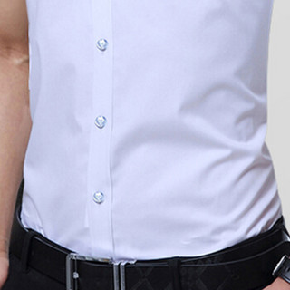 猫人（MiiOW）衬衫2019夏季新款男士商务休闲简约纯色大码短袖衬衣A180-2618A短袖白色M