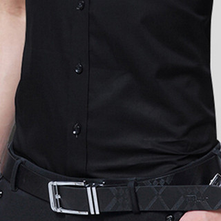 猫人（MiiOW）衬衫2019夏季新款男士商务休闲简约纯色大码短袖衬衣A180-2618A短袖黑色M