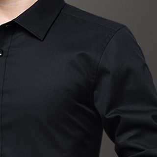 猫人（MiiOW）衬衫2019春季新款男士商务休闲简约纯色大码长袖衬衣A180-5618A黑色M