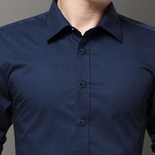 猫人（MiiOW）衬衫2019春季新款男士商务休闲简约纯色大码长袖衬衣A180-5618A深蓝XL