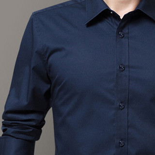猫人（MiiOW）衬衫2019春季新款男士商务休闲简约纯色大码长袖衬衣A180-5618A深蓝4XL
