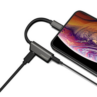 品胜（PISEN）苹果7耳机转接头 iPhoneXS Max/XR/8/7Plus充电听歌二合一音频转换器线 Lightning+3.5mm钛金灰