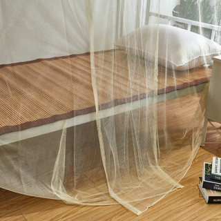 思侬家纺双人简易蚊帐 长方形1.8米床双人家用加密免安装 米黄色 180X200cm
