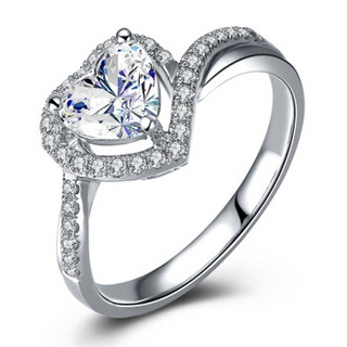 鸣钻国际 知心 白18k金钻戒女 钻石戒指结婚求婚女戒 情侣对戒女款 共约65分 F-G/SI