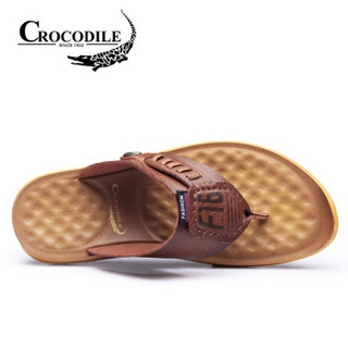 Crocodile 鳄鱼恤 夹趾软底透气时尚休闲舒适凉鞋男 WB00376004 棕色 39