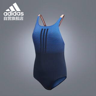 阿迪达斯 adidas 连体泳衣女士休闲活力时尚印花抗氯专业训练经典款 CY6028 蓝色 2XL