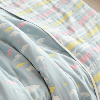 恒源祥 午睡空调被毛毯 纯棉三层纱布毛巾被全棉透气儿童夏凉盖毯子床单 彩云蓝120×150cm