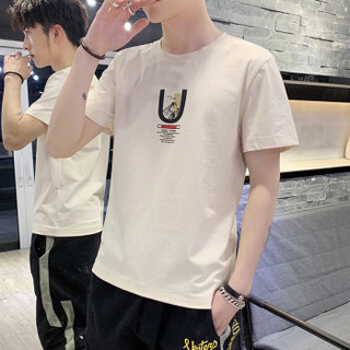 俞兆林（YUZHAOLIN）短袖T恤 男士时尚字母短袖T恤A301-T101米黄3XL