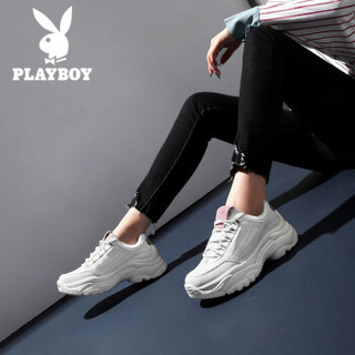 PLAYBOY 花花公子 休闲鞋女时尚百搭厚底女系带拼接简约 1273 白粉 36