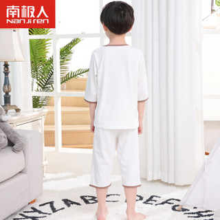 南极人 Nanjiren 男童睡衣儿童睡衣夏季大童小孩纯棉短袖短裤家居服套装 白色 160