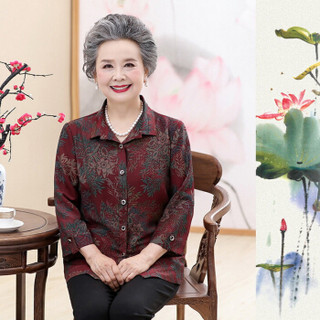 BANDALY 2019春季新品韩版女装衬衫外套中老年奶奶装植物印花长袖上衣 GZJS1073 图2 XL