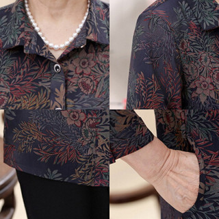 BANDALY 2019春季新品韩版女装衬衫外套中老年奶奶装植物印花长袖上衣 GZJS1073 图2 XL