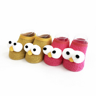 馨颂 婴儿袜子两双装宝宝卡通防滑地板袜学歩袜套装 R074F2 黄色+玫红 12-14(S)(0-6个月)