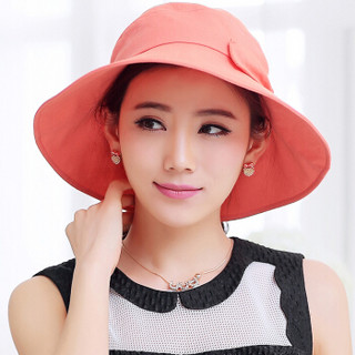 兰诗雨春夏帽子女士棉麻盆帽户外防晒太阳帽可穿马尾遮阳帽M0350 橘粉色