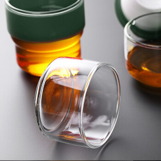 博为 玻璃旅行茶具装便携包快客杯随身一壶二杯功夫茶杯办公泡茶壶飘逸杯胶囊杯（绿）
