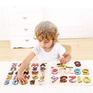 TOI 拼图玩具1-2-3-4岁宝宝儿童木质早教字母数字认知形状拼板玩具动物字母板