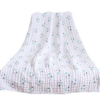 佳韵宝新生儿包巾婴儿浴巾纯棉印花纱布包被盖毯 蓝色星星4层