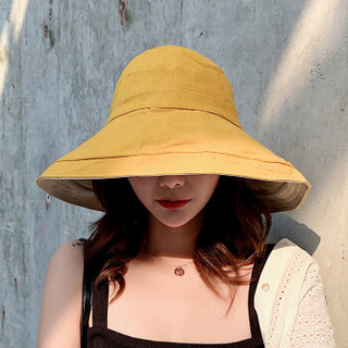 YUZHAOLIN 俞兆林 遮阳帽女夏季防晒帽子双面优雅大檐太阳帽 黄色