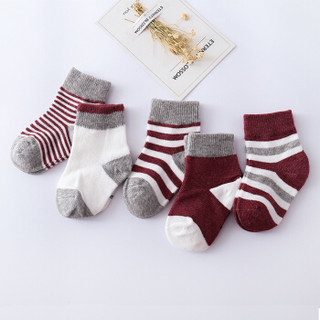 馨颂 婴儿袜子五双装宝宝条纹袜儿童袜子套装 Q001F4 酒红 14-16(M)(1-3岁)