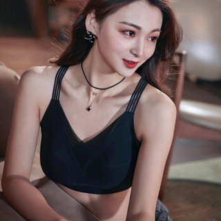 BANDALY 2019夏季新款女装新品吊带/背心冰丝V领网纱文胸无痕无钢圈 HCJESR43 黑色 L（115-140斤）