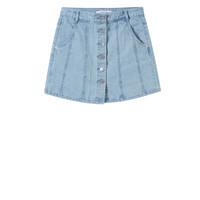 GIORDANO 佐丹奴 女装半身裙彼尔梦裙纽扣门襟中腰牛仔半身裙 134692120010102