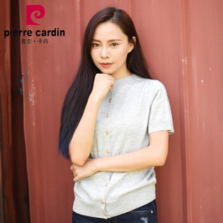 pierre cardin 皮尔·卡丹 针织衫女舒适圆领短袖羊毛开衫  HC83133