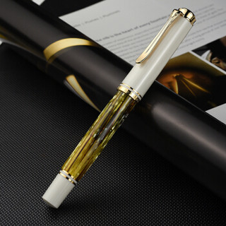 百利金（Pelikan）德国进口M400双色雕花14K金尖钢笔墨水笔白色玳瑁纹EF