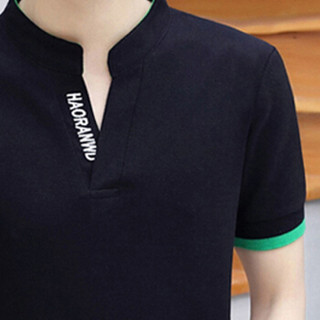 金盾（KIN DON）短袖T恤 2019夏季新款男士休闲立领纯色短袖T恤QT809-T179黑色3XL