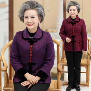 仙丫 2019春夏季新品女装中老年奶奶装盘扣长袖外套女60-80精美刺绣风衣 GZJS8032 紫色 XL
