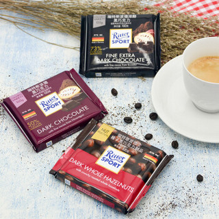 Ritter SPORT 瑞特斯波德黑巧克力 混合口味 100g*3袋 组合装