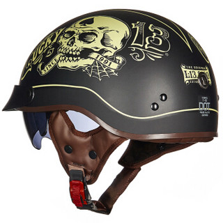 TORC摩托车头盔春夏新款男女复古哈雷头盔电动车小半盔T535 哑黑 OLD BANNER L码