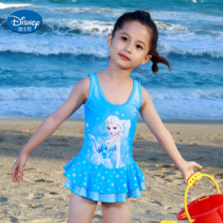 迪士尼(DISNEY)儿童泳衣 迪士尼冰雪奇缘系列 女童连体裙式泳装S19B2Q0125B 湖蓝色 130