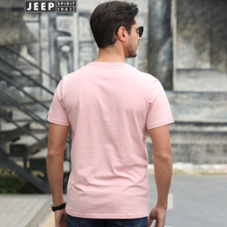 吉普(JEEP)短袖T恤男舒适休闲青年男士纯棉印花圆领半袖2019夏季新品 1938 粉色 XL