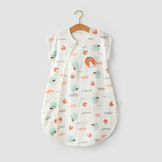 威尔贝鲁(WELLBER)婴儿睡袋三层纱布斜门襟短袖大空间防踢被瓢虫乐园70cm