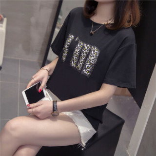 萱旎(XuanNi)胖mm宽松显瘦短袖T恤女2019春夏新品 韩版宽松原宿bf百搭半袖上衣 MDFS9103 黑色 3XL