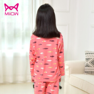 猫人(MiiOW)儿童睡衣纯棉长袖短袖春夏季女孩中大童童装家居服套装 粉色小鱼 170