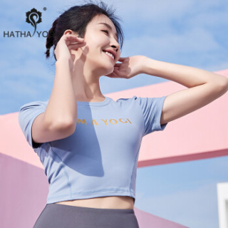 哈他瑜伽服女健身房专业时尚速干运动衣星迹2019新款健身服 T恤(星蓝) S