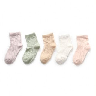 宝娜斯(BONAS)儿童袜子男童女童宝宝网眼棉袜春夏五双装 1-12岁 G18155 4-6岁