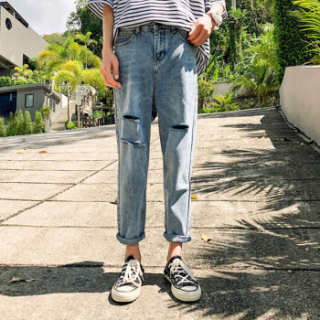 BANDALY 2019夏季新款女装新品牛仔裤情侣九分chic韩版小直筒牛仔裤潮 yzC310-K167 浅蓝色 男L