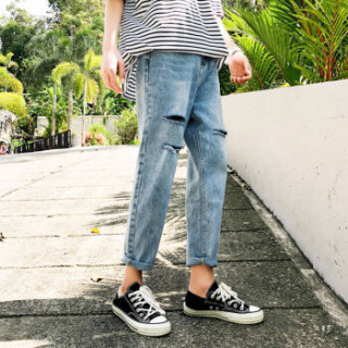 BANDALY 2019夏季新款女装新品牛仔裤情侣九分chic韩版小直筒牛仔裤潮 yzC310-K167 浅蓝色 男L