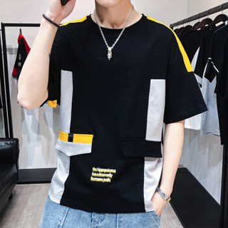 俞兆林（YUZHAOLIN）短袖T恤 男士潮流拼接短袖T恤A301-T123黑色M