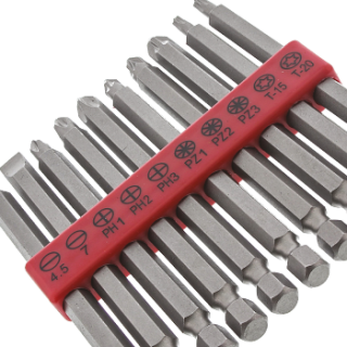 RS Pro欧时 10件装 一字:4.5、7 mm;Phillips:PH1、PH2、PH3;Pozidriv:PZ1、PZ2、PZ3;Torx:T15、T20