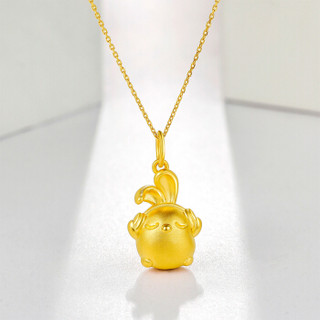 周六福 珠宝可爱小兔3D硬金黄金吊坠 不含链定价AD043909 约1.7g