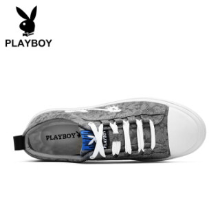 PLAYBOY 花花公子 英伦时尚平底休闲帆布鞋子男低帮透气百搭 DS85174 深灰 40