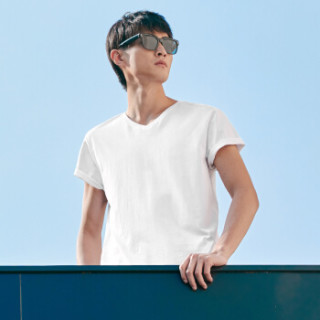 HLA海澜之家短袖汗衫男2019春季新品V领弹力打底汗衫两件装HUAAJ1R010A漂白/浅灰10185/110(XXXL)