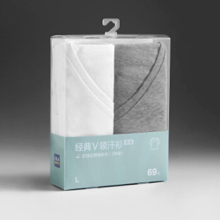 HLA海澜之家短袖汗衫男2019春季新品V领弹力打底汗衫两件装HUAAJ1R010A漂白/浅灰10185/110(XXXL)