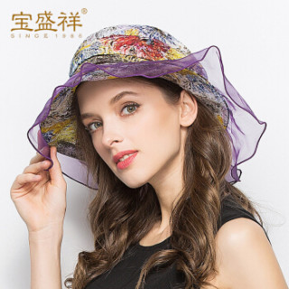 宝盛祥帽子女真丝遮阳帽夏天韩版潮大沿帽出游太阳帽沙滩帽凉帽可调节 B8102S 紫色