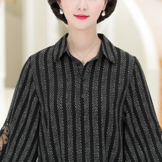 莉夏乐 2019春装新品中老年女装时尚妈妈装上衣长袖衬衫宽松洋气中老年衣服 FFSSY9126 暗红 XXXL